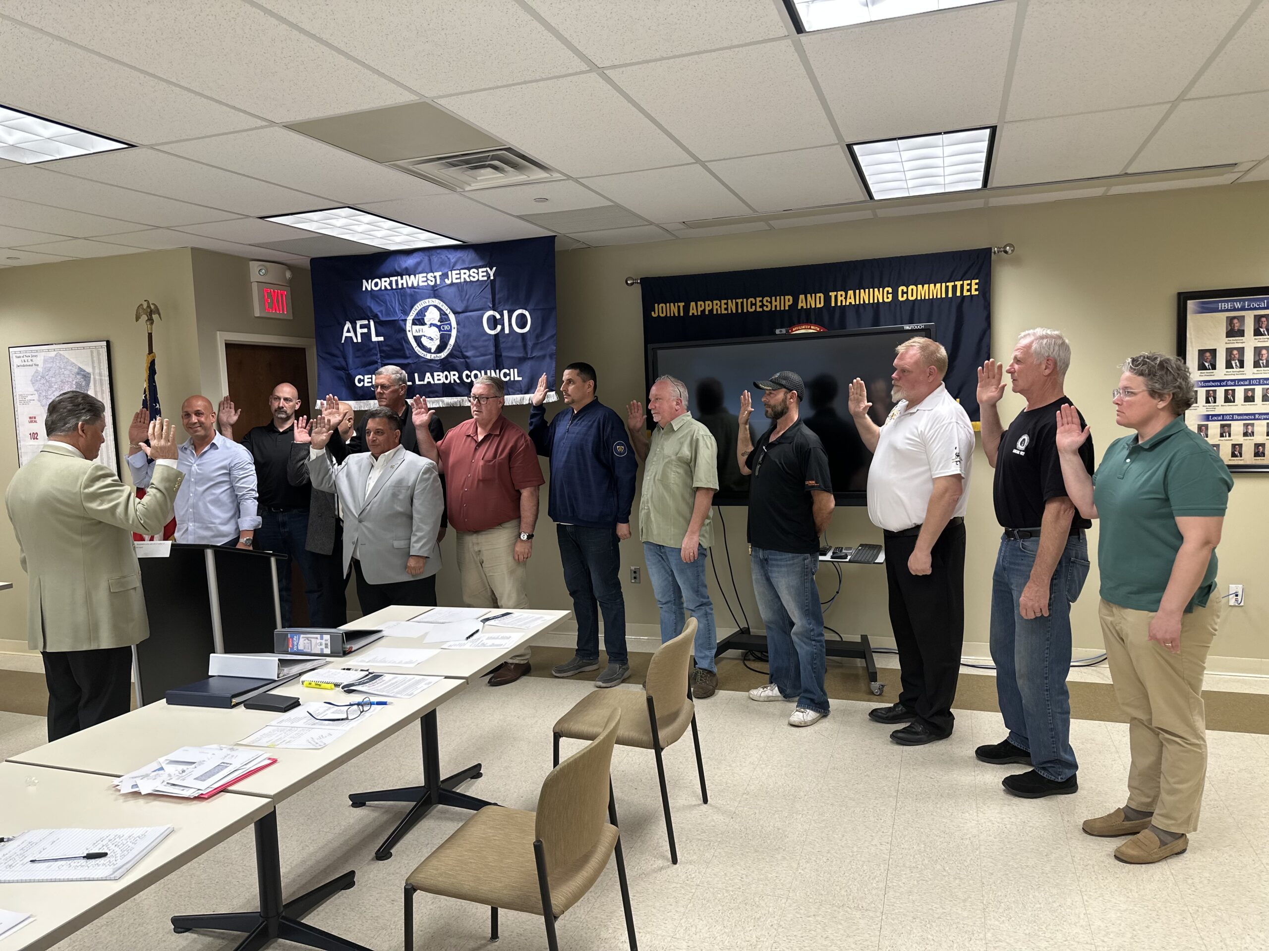 NJ AFL-CIO President Charles Wowkanech swearing in Local 25 Eboard Member and Organizer, Gregory Conte as Secretary-Treasurer to the NWCLC (Northwest Central Labor Council)